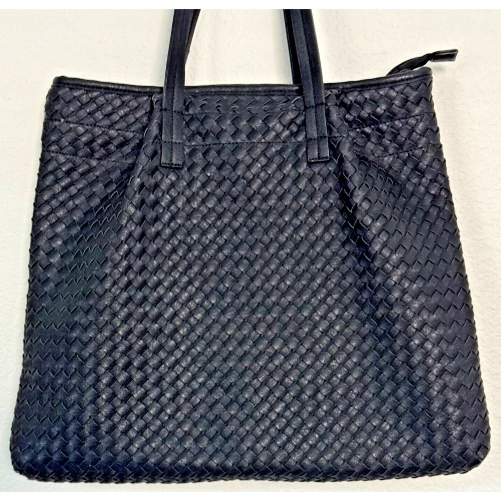 Hayden by Hayden Harnett‎ Shoulder Bag Black Woven Vegan Leather Tote Shopping